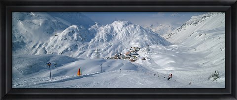 Framed Rear view of a person skiing in snow, St. Christoph, Austria Print