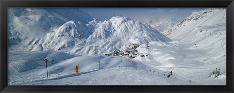 Framed Rear view of a person skiing in snow, St. Christoph, Austria Print