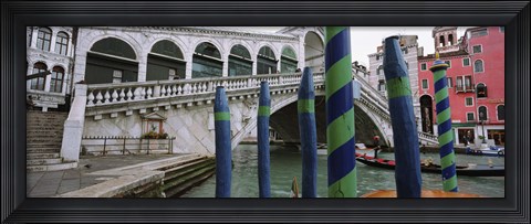 Framed Arch bridge across a canal, Rialto Bridge, Grand Canal, Venice, Italy Print