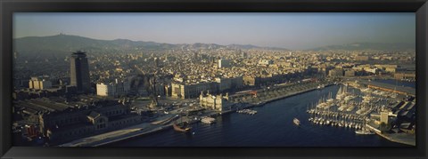 Framed Aerial view of a city, Barcelona, Spain Print