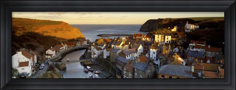 Framed High Angle View Of A Village, Staithes, North Yorkshire, England, United Kingdom Print