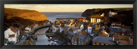 Framed High Angle View Of A Village, Staithes, North Yorkshire, England, United Kingdom Print