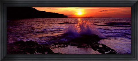 Framed Wave Breaking On Rocks, Bempton, Yorkshire, England, United Kingdom Print