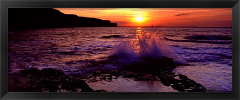 Framed Wave Breaking On Rocks, Bempton, Yorkshire, England, United Kingdom Print