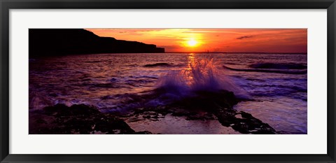 Framed Wave Breaking On Rocks, Bempton, Yorkshire, England, United Kingdom Print