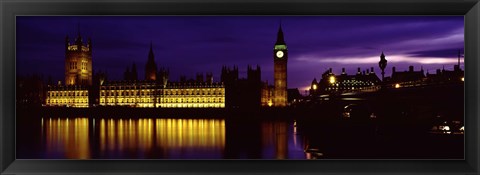 Framed Government Building Lit Up At Night, Big Ben And The House Of Parliament, London, England, United Kingdom Print