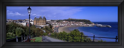 Framed High Angle View Of A City, Scarborough, North Yorkshire, England, United Kingdom Print