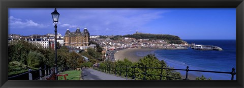 Framed High Angle View Of A City, Scarborough, North Yorkshire, England, United Kingdom Print