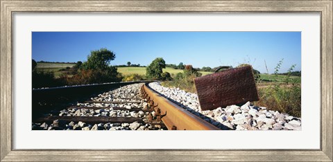 Framed Close-up of a suitcase on a railroad track, Germany Print