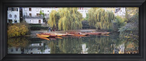 Framed Reflection Of Buildings And Trees On Water, Neckar River, Tuebingen, Baden-Wurttemberg, Germany Print