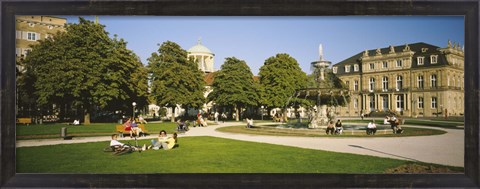 Framed Group Of People Sitting Around A Fountain In A Park, Schlossplatz, Stuttgart, Baden-Wurttemberg, Germany Print