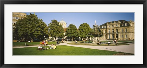 Framed Group Of People Sitting Around A Fountain In A Park, Schlossplatz, Stuttgart, Baden-Wurttemberg, Germany Print