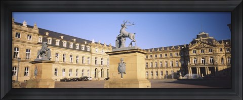 Framed Low Angle View Of Statues In Front Of A Palace, New Palace, Schlossplatz, Stuttgart, Baden-Wurttemberg, Germany Print