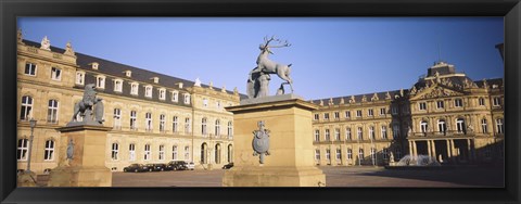 Framed Low Angle View Of Statues In Front Of A Palace, New Palace, Schlossplatz, Stuttgart, Baden-Wurttemberg, Germany Print