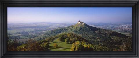 Framed High Angle View Of A Castle On Top Of A Hill, Burg Hohenzollern, Hechingen, Zollernalbkreis, Baden-Wurttemberg, Germany Print