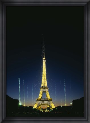 Framed Tower lit up at night, Eiffel Tower, Paris, France Print