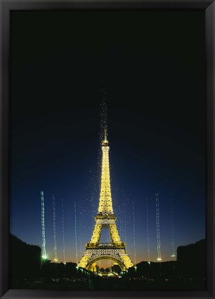 Framed Tower lit up at night, Eiffel Tower, Paris, France Print