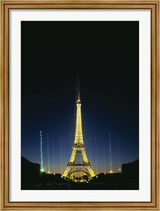 Framed Tower lit up at night, Eiffel Tower, Paris, France Print