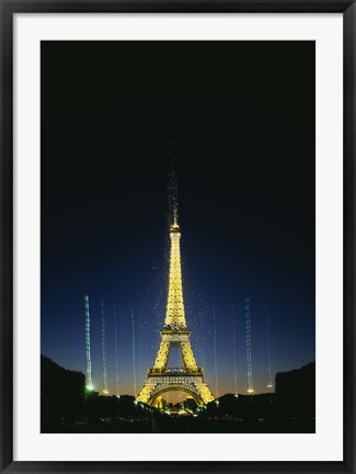 Framed Tower lit up at night, Eiffel Tower, Paris, France Print