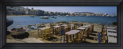 Framed Tables and chairs in a cafe, Greece Print