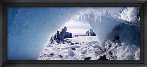 Framed Ice cave on a polar landscape, Gigja outwash plain, Gigja river outlet, Iceland Print
