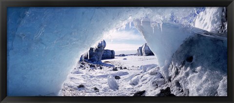 Framed Ice cave on a polar landscape, Gigja outwash plain, Gigja river outlet, Iceland Print