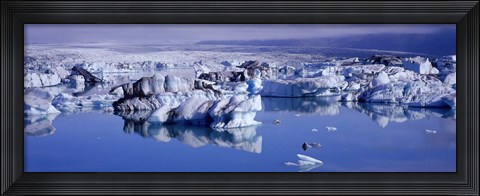 Framed Glaciers floating on water, Jokulsa River, Breidamerkursandur, Jokulsarlon Glacial Lagoon, Vatnajokull, Iceland Print