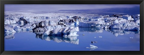 Framed Glaciers floating on water, Jokulsa River, Breidamerkursandur, Jokulsarlon Glacial Lagoon, Vatnajokull, Iceland Print