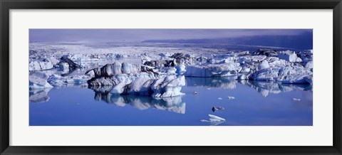 Framed Glaciers floating on water, Jokulsa River, Breidamerkursandur, Jokulsarlon Glacial Lagoon, Vatnajokull, Iceland Print