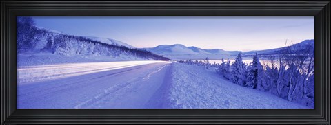 Framed Highway running through a snow covered landscape, Akureyri, Iceland Print