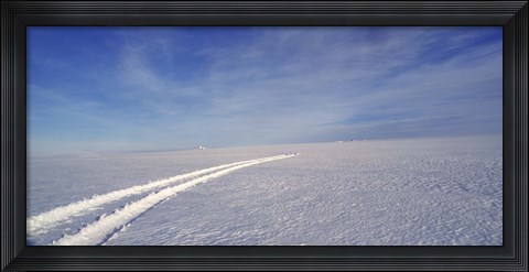 Framed Tire tracks on a snow covered landscape, Vatnajokull, Iceland Print