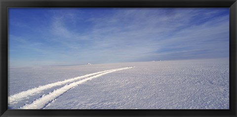 Framed Tire tracks on a snow covered landscape, Vatnajokull, Iceland Print