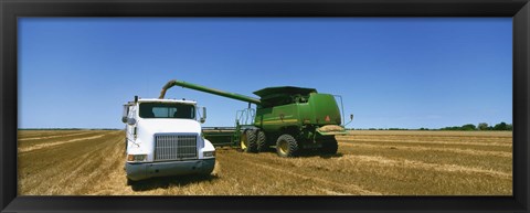 Framed Combine in a wheat field, Kearney County, Nebraska, USA Print