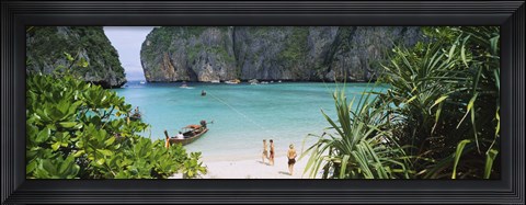Framed High angle view of tourists on the beach, Mahya Beach, Ko Phi Phi Lee, Phi Phi Islands, Thailand Print