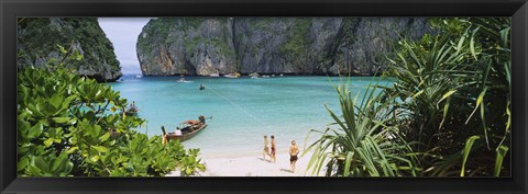 Framed High angle view of tourists on the beach, Mahya Beach, Ko Phi Phi Lee, Phi Phi Islands, Thailand Print