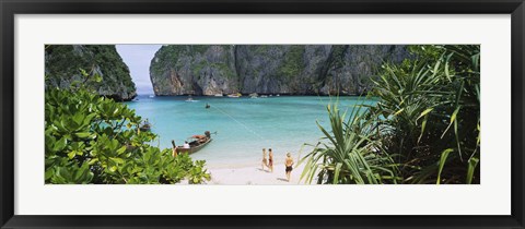 Framed High angle view of tourists on the beach, Mahya Beach, Ko Phi Phi Lee, Phi Phi Islands, Thailand Print