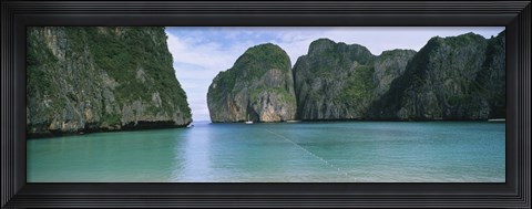 Framed Rock formations in the ocean, Mahya Beach, Ko Phi Phi Lee, Phi Phi Islands, Thailand Print