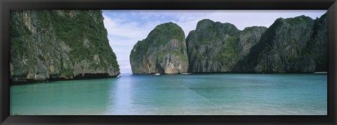 Framed Rock formations in the ocean, Mahya Beach, Ko Phi Phi Lee, Phi Phi Islands, Thailand Print