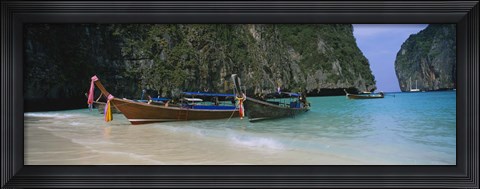 Framed Longtail boats moored on the beach, Ton Sai Beach, Ko Phi Phi Don, Phi Phi Islands, Thailand Print