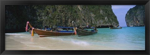 Framed Longtail boats moored on the beach, Ton Sai Beach, Ko Phi Phi Don, Phi Phi Islands, Thailand Print