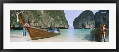 Framed Longtail boats moored on the beach, Mahya Beach, Ko Phi Phi Lee, Phi Phi Islands, Thailand Print