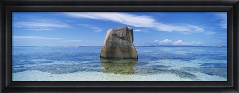 Framed Boulder in the sea, Anse Source D&#39;argent Beach, La Digue Island, Seychelles Print