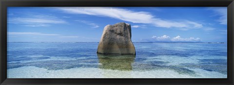 Framed Boulder in the sea, Anse Source D&#39;argent Beach, La Digue Island, Seychelles Print