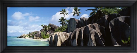 Framed Rock formations on the beach, Anse Source D&#39;argent Beach, La Digue Island, Seychelles Print