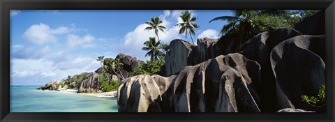 Framed Rock formations on the beach, Anse Source D&#39;argent Beach, La Digue Island, Seychelles Print