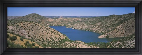 Framed High angle view of a lake surrounded by hills, Santa Cruz Lake, New Mexico, USA Print