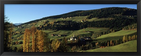 Framed Buildings on a landscape, Dolomites, Funes Valley, Tyrol, Italy Print