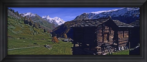 Framed Log cabins on a landscape, Matterhorn, Valais, Switzerland Print