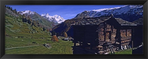 Framed Log cabins on a landscape, Matterhorn, Valais, Switzerland Print