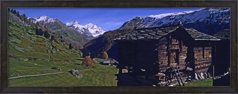 Framed Log cabins on a landscape, Matterhorn, Valais, Switzerland Print